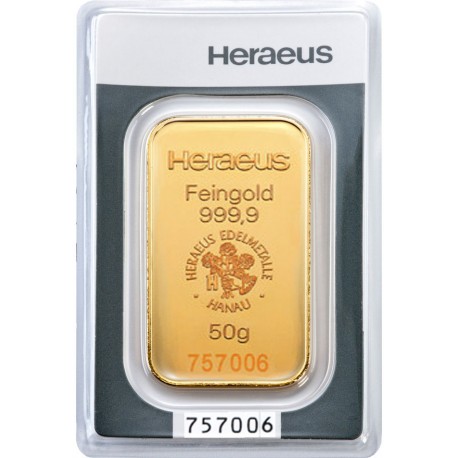 50 g Goldbarren Heraeus