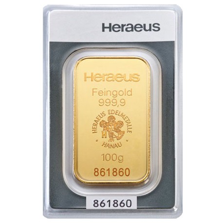 100 g Goldbarren Heraeus